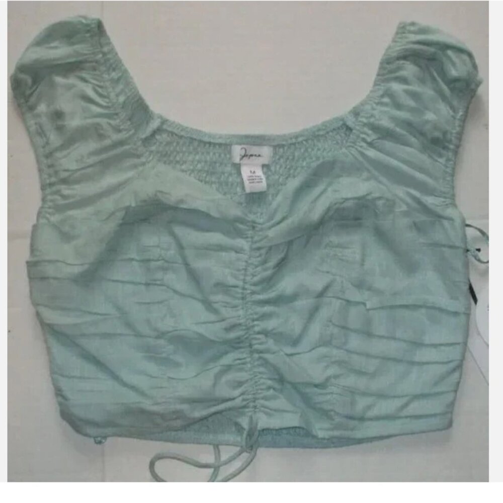 Light Green Half Top Sleeveless Midi Shirt Crop Blouse NWT Rayon Ruched